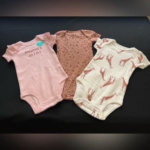 Carter’s Pink and Brown Set Of Three Onesies Size 0-3 Months NWT
